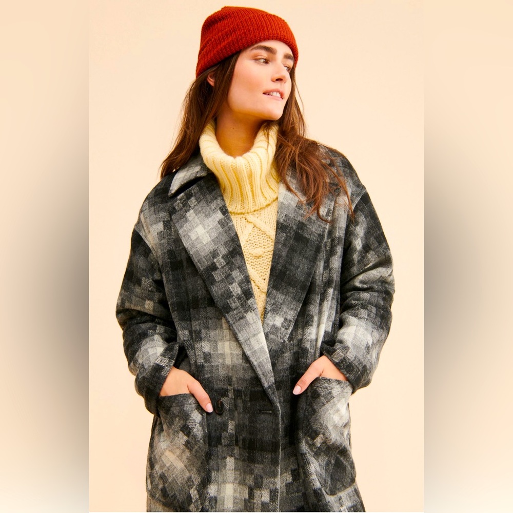 Anthropologie Avec Les Filles Check Double Breasted Coat